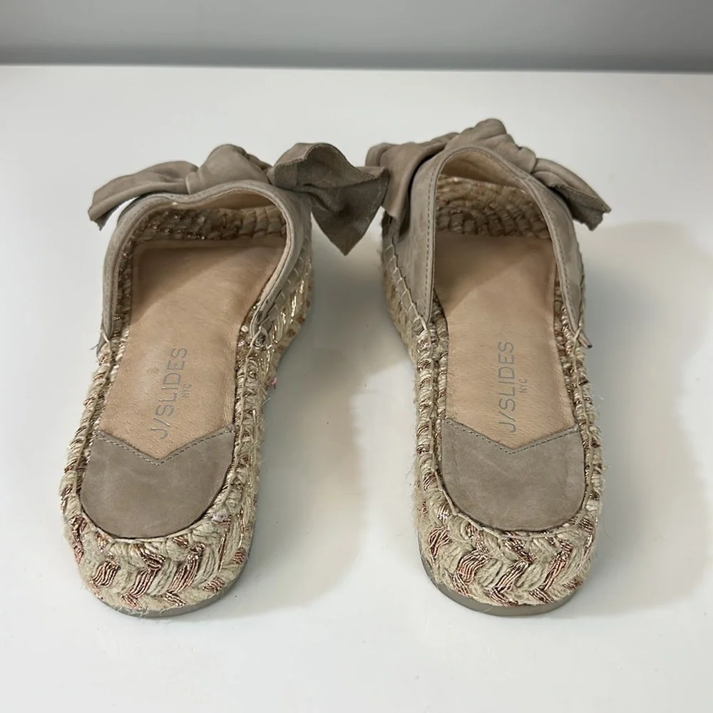 J/Slides Ritsy Taupe Bow Espadrille Platform Sandals Size 8.5